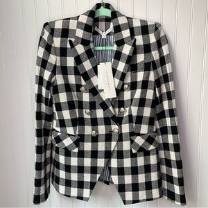 Veronica Beard Miller Dickey Jacket Size 2 Black White Gingham Plaid Check
